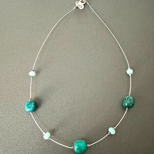 Sterling Silver 925 Silpada Beaded Chrysocolla Wire Station floating Necklace